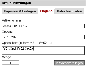 Artikel direkt im Warenkorb einfügen mit "Eingabe" Artikel direkt im Warenkorb einfügen mit "Eingabe"