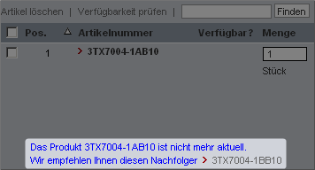 Hinweis bei Nachfolgeprodukten Hinweis bei