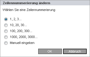 Auswahlmenü der Zeilennummerierung Auswahlmenü der Zeilennummerierung