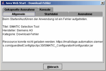 Meldung "Ressource konnte nicht geladen werden"