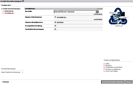 Maske zur Ermittlung der Substitute im Umschlüsselungtool