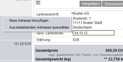 Neue Lieferadresse eingeben